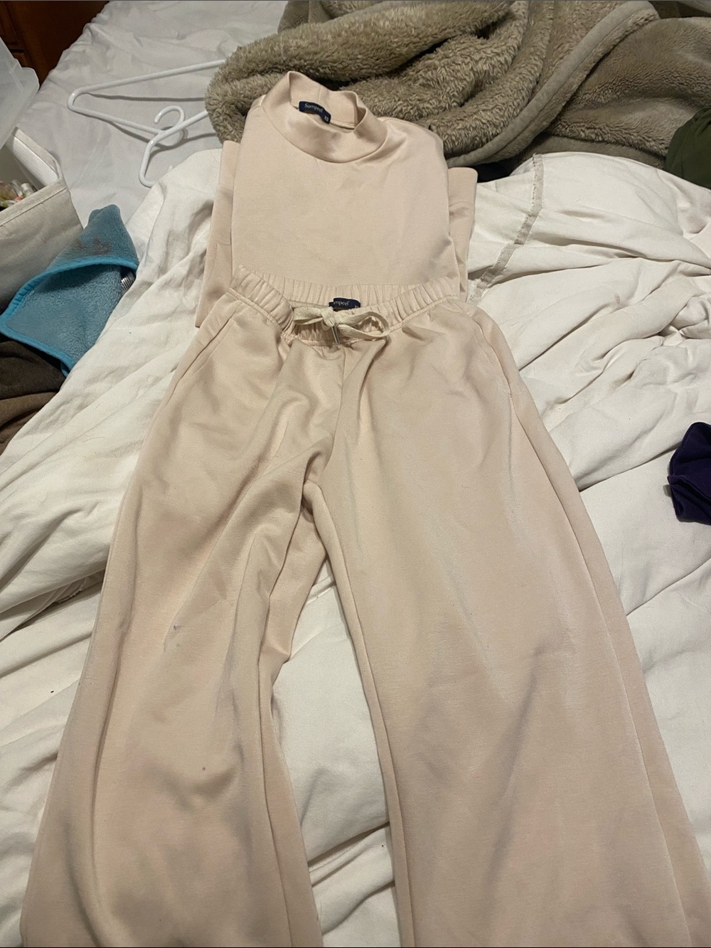 Women's Cream Lounge Jumpsuit with Drawstring Waist